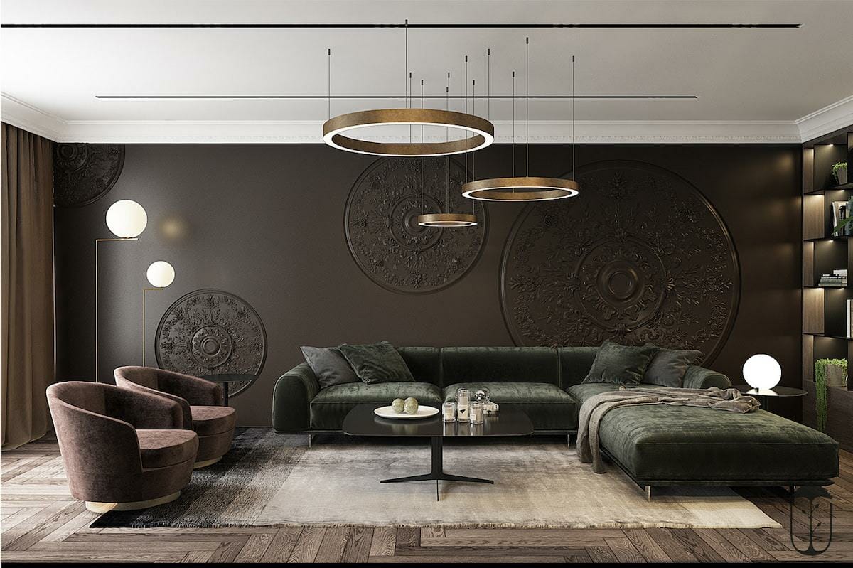 modern lighting design for living room | wood shells